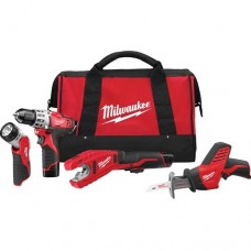 Milwaukee 2499-24 M12™ 4 - Tool Combo Kit with Drill, Hackzall™ Recip Saw, Copper Tubing Cutter & Flashlight