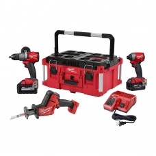 Milwaukee 2997-23PO M18 Fuel Hammer Drill, Impact, Hackzall Combo Kit with Packout Tool Box